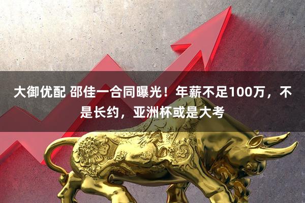 大御优配 邵佳一合同曝光!年薪不足100万,不是长约,亚洲杯或是大考
